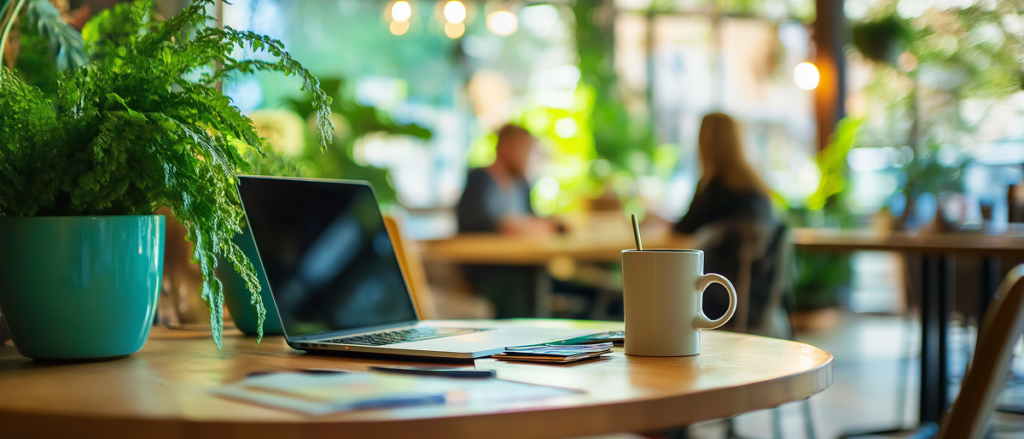 Profissional trabalhando em hotel corporativo com estrutura ideal para viagens de negócios, produtividade e trabalho remoto.